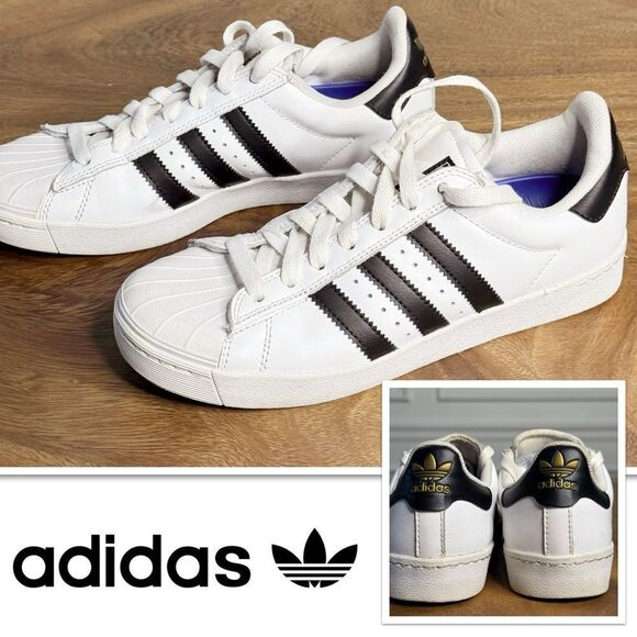 ADIDAS White & Black Retro Skateboarding Low-Top Leather Sneakers. SIZE 5 - Picture 1 of 10